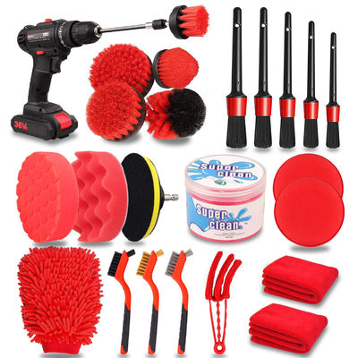 24 Stück Autodetail-Bürste Set Bohrer weiche Bürsten Wasch-Kit mit Reinigungsgel für Innenraum Außenräder Armaturenbrett