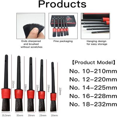 5pcs Pp Detail Pinsel mit roter und schwarzer Farbe für professionelle Auto-Detailing