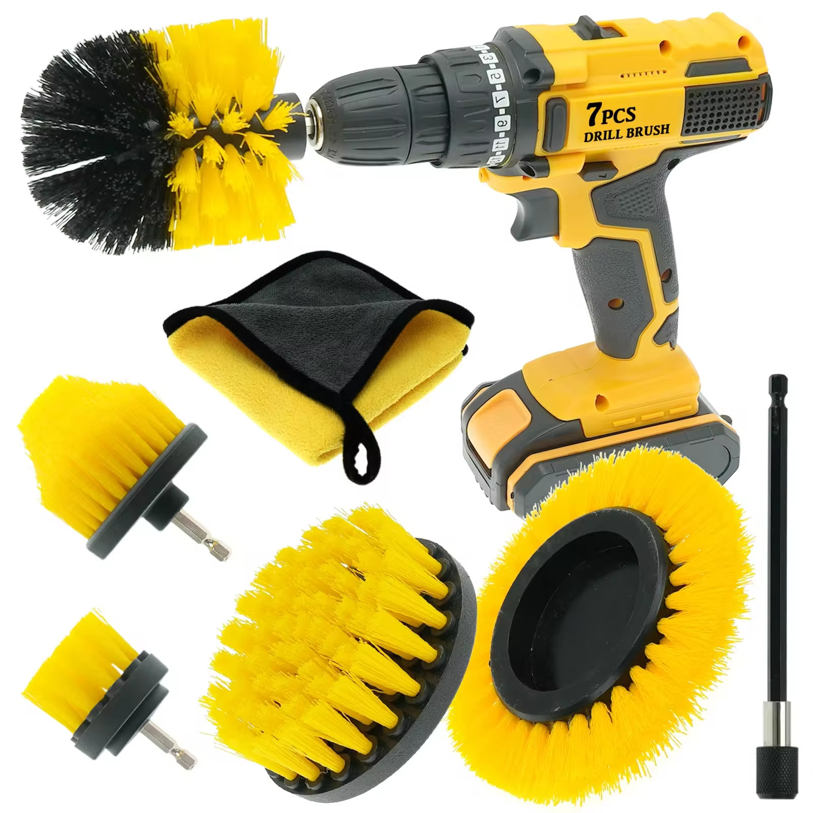 7 Stück Gelb Farbe Bohrer Reiniger Pinsel Set Langlebiger Bohrer Anschluss Für Auto Reinigung